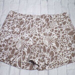 New York & Company Shorts Womens Size 10 Brown and White Floral Linen Blend